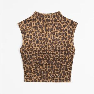 Abercrombie & Fitch Leopard Print Mock Neck Tank - Tan and Brown